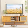 Bamboo TV Stand for TVs up to 65’’ Modern TV Cabinet Console Table w/ 2 Drawers