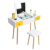 Dressing Table Stool Set Vanity Makeup Desk with Drawer Foldable Mirror Bedroom