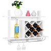 Wall-Mounted Wine Rack Wooden Wine Bottle Holder for 6 Bottles & 6 Wine Glasses