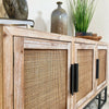 Fir Wood Rattan 3 Door Sideboard Cabinet Vintage Furniture Storage TV Stand Unit