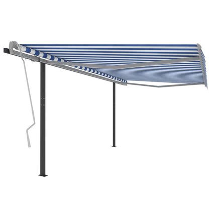 Manual Retractable Awning with Posts 4.5x3 m Blue and White R0Y6