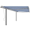 Manual Retractable Awning with Posts 4.5x3 m Blue and White R0Y6