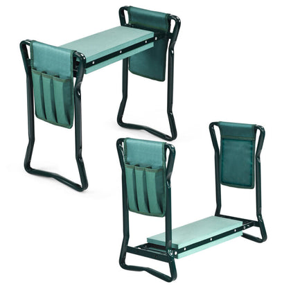Folding Garden Kneeling Stool Portable Padded Kneeler and Seat W/ 2 Tool Pouches