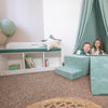 Childrens Storage Bench White Wooden Toy Box Green Cushion Kids Open Cubes Book