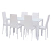 Modern White Glass Dining Table with 6 Faux Leather Chairs Living Room Kitchen