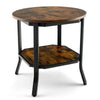 2-Tier Round End Table Industrial Sofa Side Table w/ Open Shelf and Steel Legs