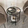 Round End Table Tempered Glass Round Side Table with Black Metal Frame Balcony