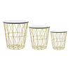 Set of 3 Storage Basket Nested Tables Side Table Metal Wire White Marble Effect