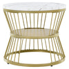 Nesting Coffee Table Set of 2 Marble Effect Side End Table for Living Room White