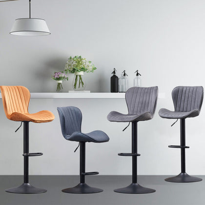2x Bar Stools Kitchen Breakfast Chairs Gas Lift Swivel Faux Leather Velvet Chair