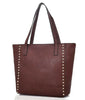 Brown Metal Studded Womens Large Tote Bag Ladies Shoulder Handbag