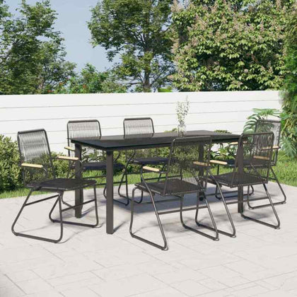 7 Piece Garden Dining Set Black PVC Rattan P8N2