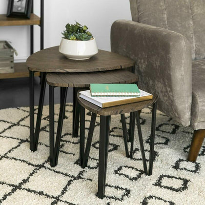 Scandinavian Nest of 3 Tables Tea Coffee Lamp Table Side End Table Metal Legs