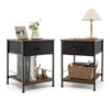 2 PCS Nightstand 2-tier End Table Sofa Side Table with Drawer and Open Shelf