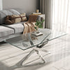 Rectangle Glass Coffee Table with Chrome Cross Legs Modern Living Room Furniture