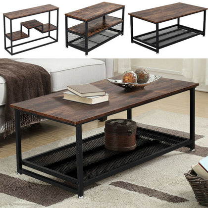 Industrial Rustic Wood Coffee Table Storage Display Shelf Console Table TV Stand
