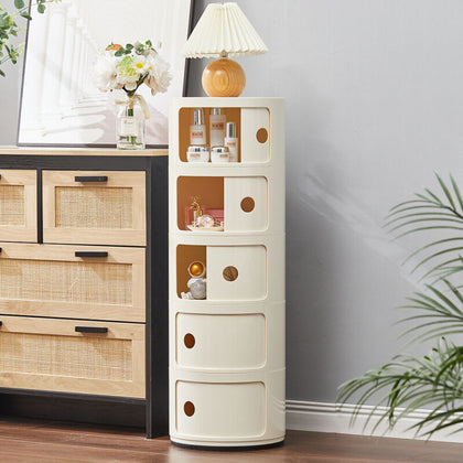 Round Tiered Storage Unit Plastic Cabinet Cupboard Tower Sofa Side Bedside Table