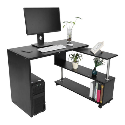 360° Rotatable Corner Desk Storage Shelf Combo Workstation L-Shaped Table Office