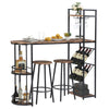 Industrial Bar Table Set with 2 Chairs Dining Set w/ Wine Rack Side Storage MF