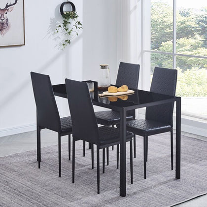 4x Black Faux Leather Dining Chairs&Black Tempered Glass Dining Table Dining Set