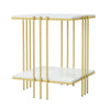2-Tier White Marble Side Table Sofa Coffee End Table with Storage Shelf Square