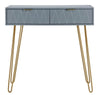 Grey 2 Drawer Console Table With Gold Metal Leg & Wooden Drawers Shelf Furniture