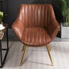 2pcs Dining Chairs Set Faux Leather Upholstered Metal Legs Chair Brown Armchair