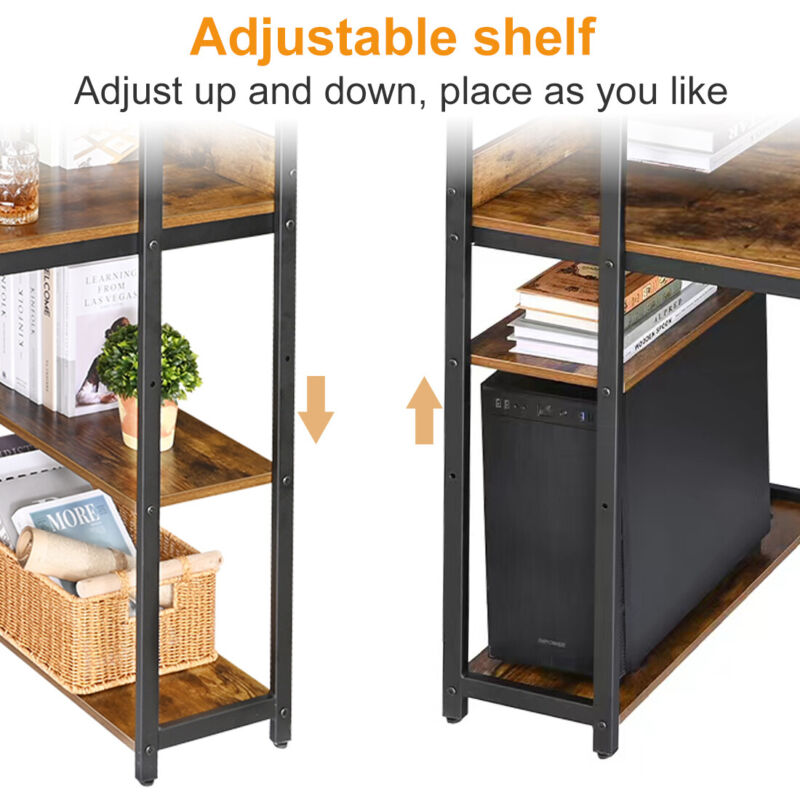 3 Layer Computer Table Industrial Study Computer Desk Office Table with 3-layer Bookshelf Sto ...
