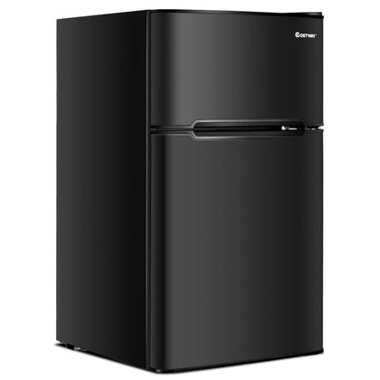 90L Compact Refrigerator Double Door Cooler Fridge Freestanding Freezer Home