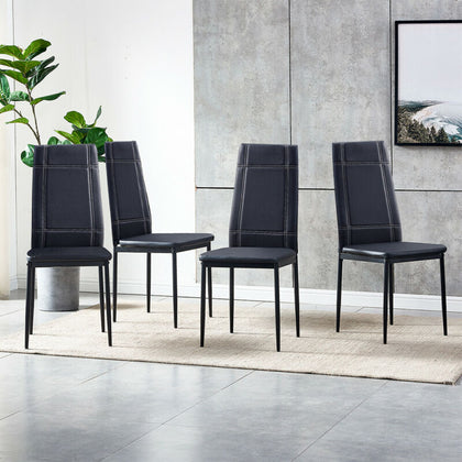 Set of 4 Black Dining Chairs Office Chairs Faux Leather Padded Seat Metal Frame