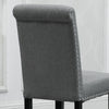 Set of 2 Dining Room Gray Dining Chairs High Back Fabric Upholstered with Rivets