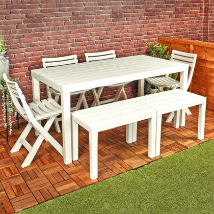 Collapsible Outdoor Folding White Garden Chairs, Table, & Benches Patio Lounge