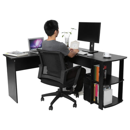 L-shaped PC Computer Desk Corner Table Workstation Home Office w/ Shelves