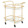 Modern Glass Drinks Trolley 2 Tier Shelves Serving Cart with Wine Bottle Holder