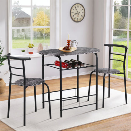 3pcs Breakfast Dining Table & Chairs Set Kitchen Furniture Set w/ Shelf Black