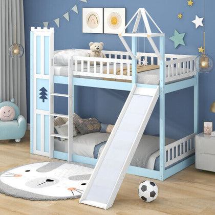 90x190cm Children's Bunk Bed Frame Solid Wood Slide Ladder Kids Treehouse Bed QW