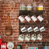 Rustic Distressed Wooden Mug Rack Wall Mounted with Shelf 12 Coffee Cup Hangers