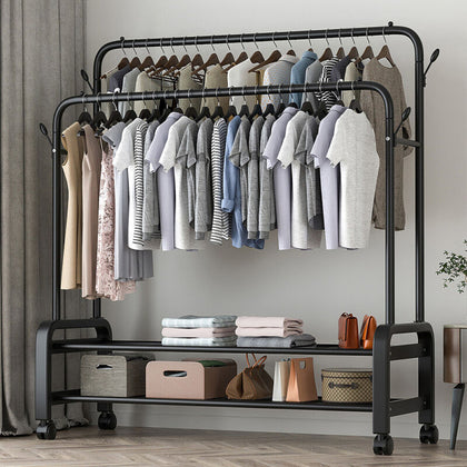 1/2Tier Garment Rack Storage Shelves Metal Coat Shoe Clothes Stand Open Wardrobe