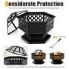 Hexagon Patio Fire Pit Charcoal Log Burning Metal Fire Bowl with Fire Poker