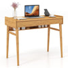 Modern Bamboo Computer Desk Study Writing Desk Workstation W/ 2 Storage Drawers