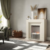ELECTRIC FIRE WHITE FIREPLACE & SURROUND BRUSHED STEEL PEBBLE FIRES BLACK HEARTH