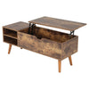 Vintage Split Lift Top Wooden Coffee Table with Storage Open Shelves Living Room