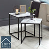 New Loft Range Modern Set Of 2 Marble Effect Nest Of Table With Metal Frame