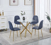 4x Blue PU Leather Dining Chairs Tempered Glass Dining Table Golden Chromed Legs