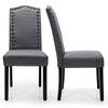 Set of 2 Linen Fabric Dining Chairs Solid Wood High Back Upholstered Chairs