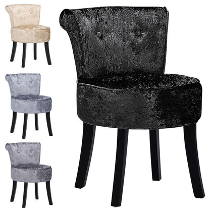 Crushed Velvet Padded Vanity Chair Bedroom Dressing Table Stool Retro Side Chair