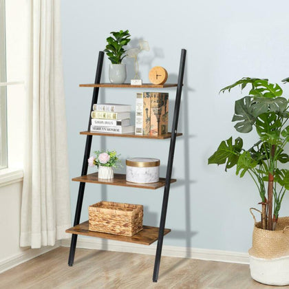 Ladder Shelf 4 Tier Leaning Storage Bookcase Display Unit