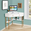 Corner Computer Desk Space Saving Corner Writing Workstation w/ 2 Large Drawers