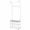 White Metal Clothes Hanging Rail Clothing Coat Stand with Shoe Rack Shelf Bench