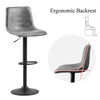 2Pcs Grey Barstools Gas Lift Rotatable Faux Leather Metal Leg Bar Chairs Kitchen